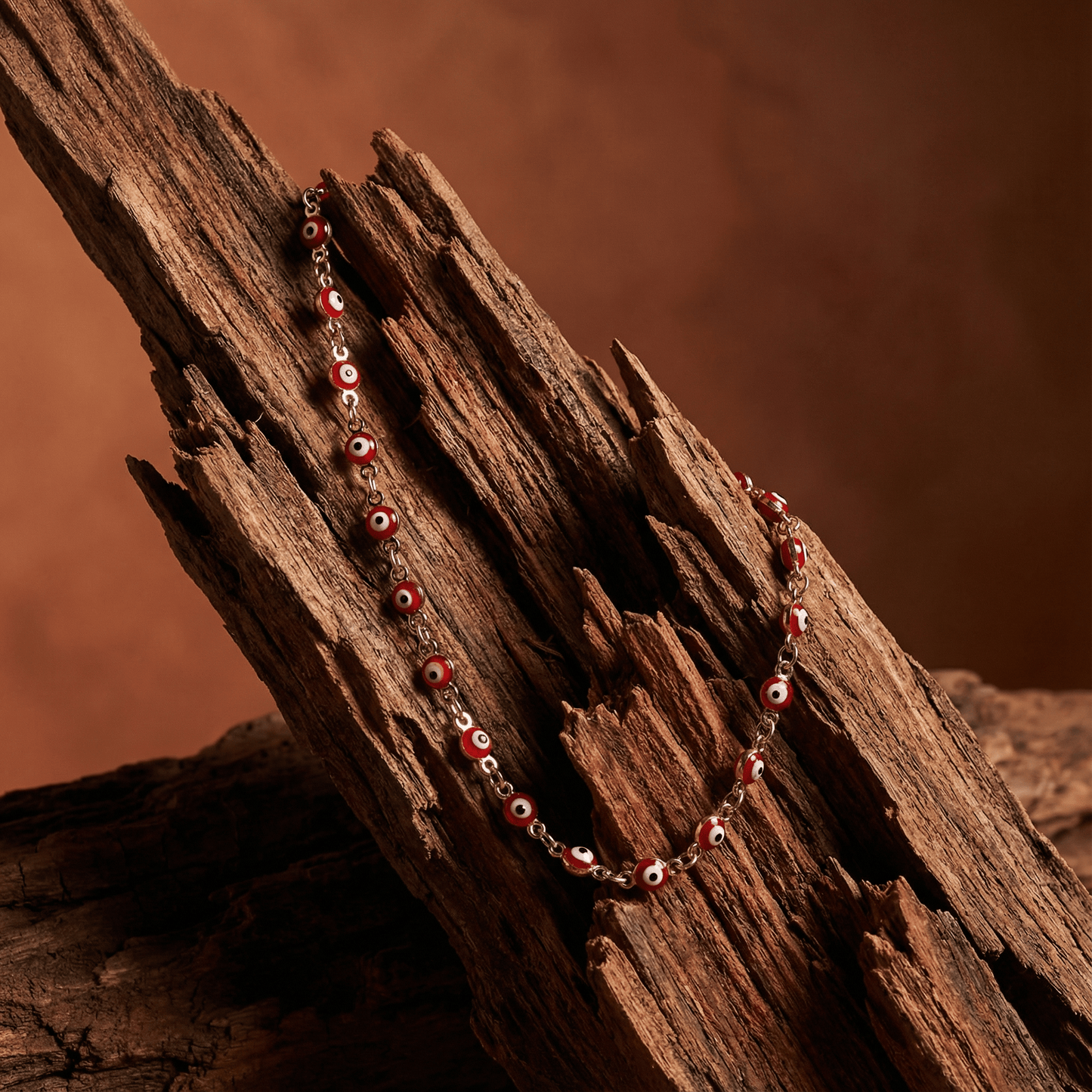 Evil Eye Beaded Necklace in Red and Gold