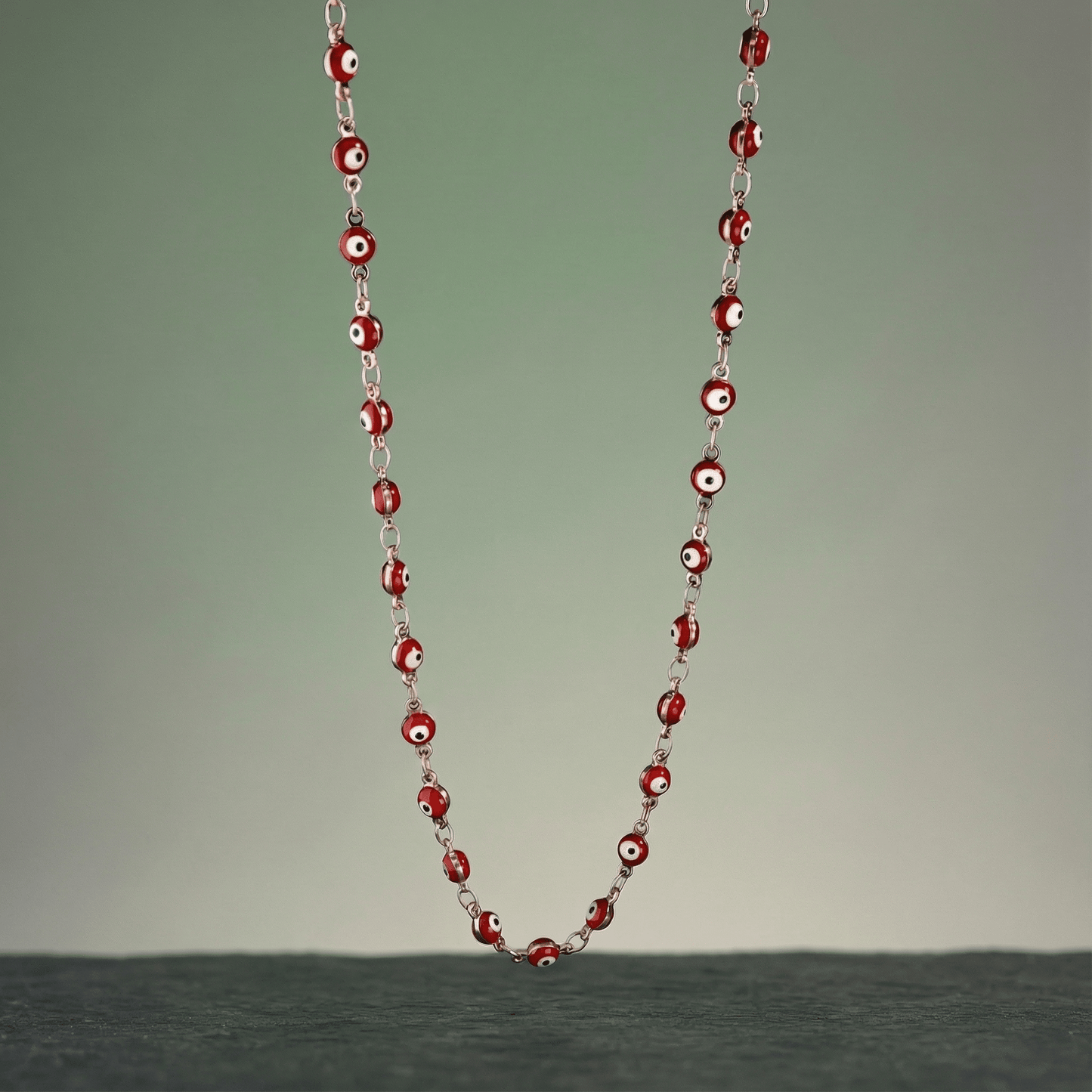 Evil Eye Beaded Necklace in Red and Gold