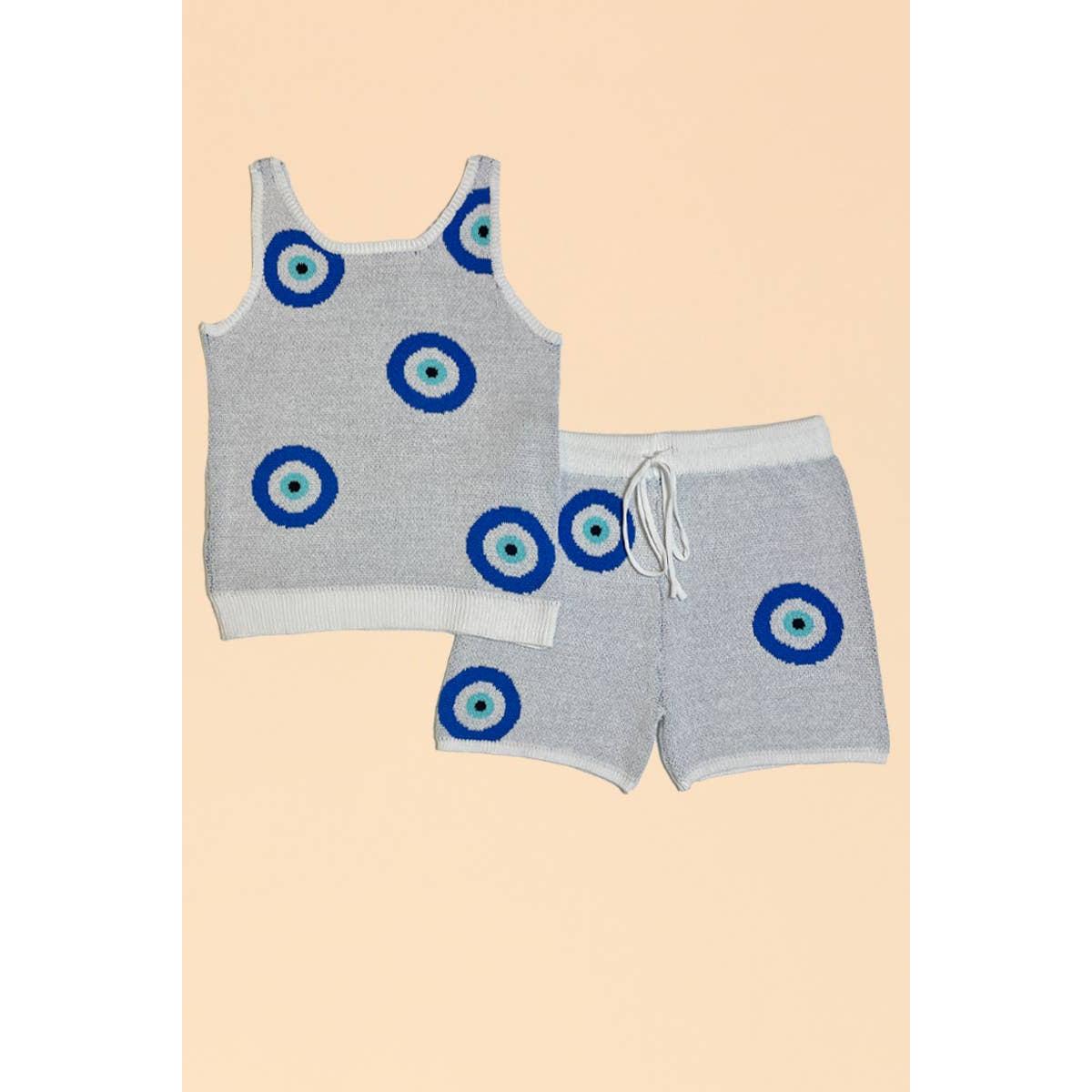 Evil Eye Knit Set | Sleeveless Top & Shorts with Drawstring Waist [Size M-L Remaining]