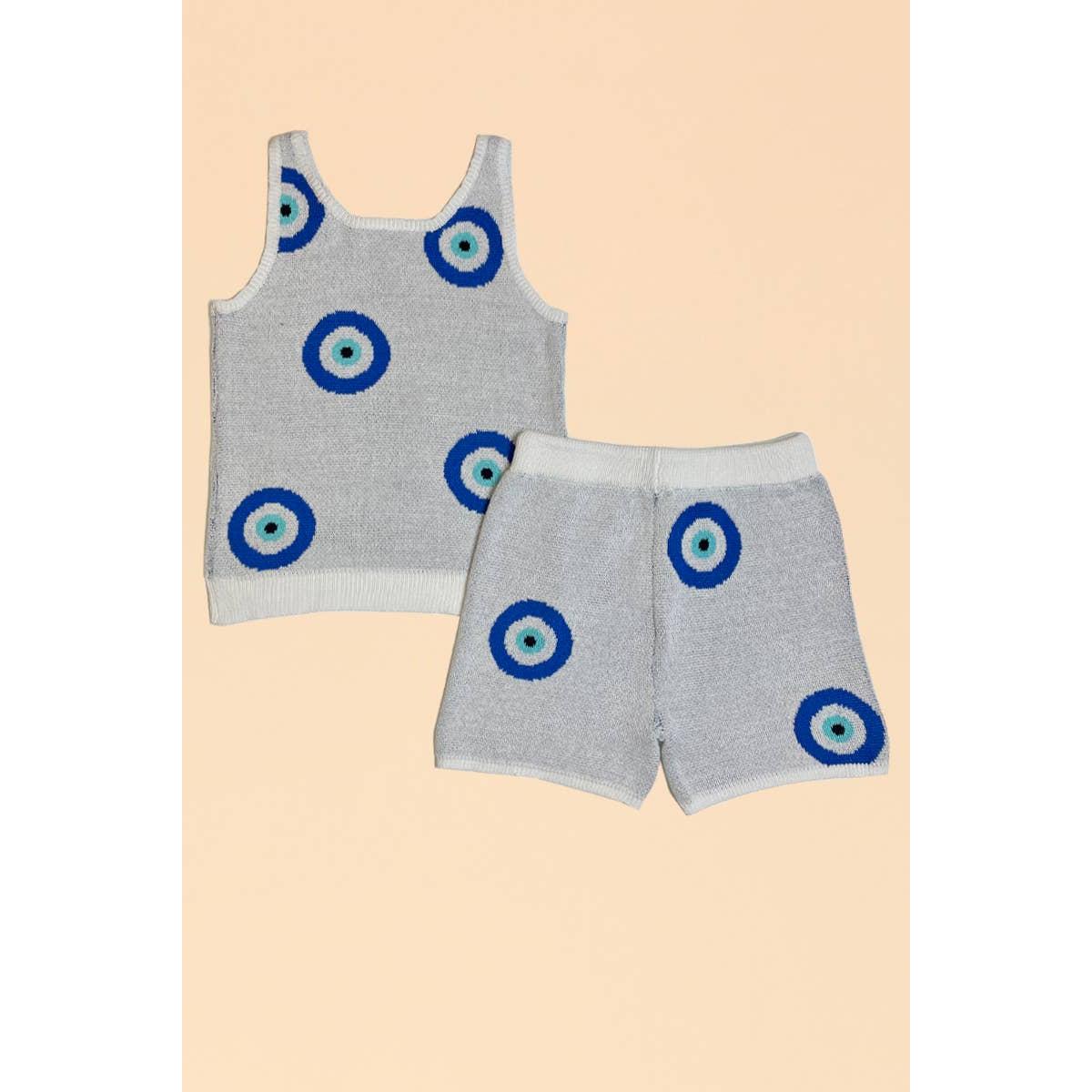 Evil Eye Knit Set | Sleeveless Top & Shorts with Drawstring Waist [Size M-L Remaining]
