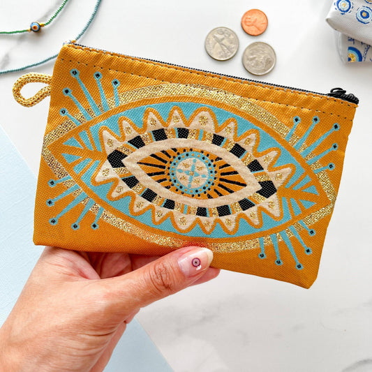 Evil Eye Pouch Boho Coin Purse | Handmade in Turkey | 4" x 5"