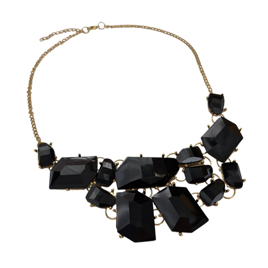 Evil Queen Jagged Gems Statement Necklace | Black Faceted Gems, Gold Setting | Bib Style