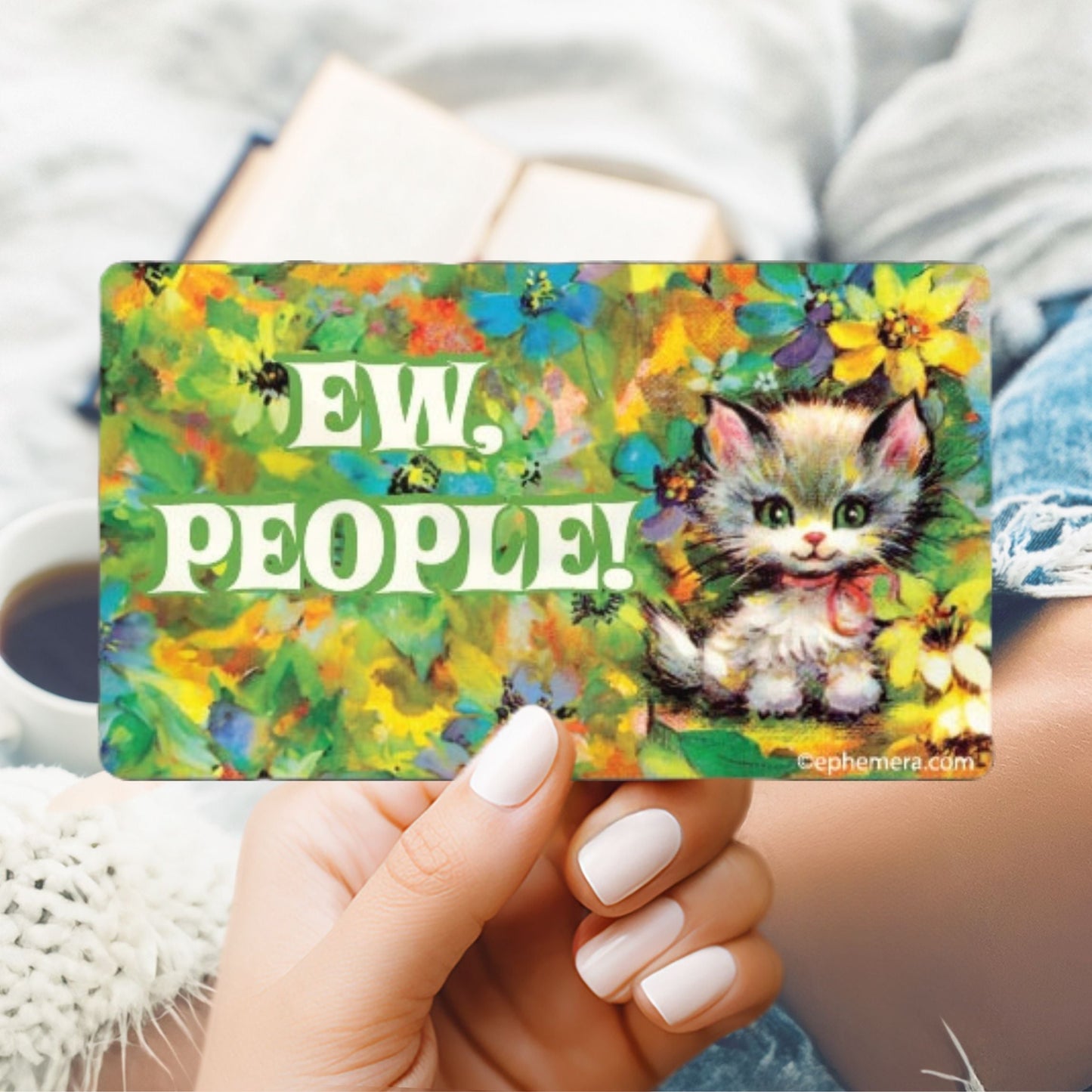 Ew People Large Vinyl Sticker with Vintage Cat Motif | 6" x 3.4"