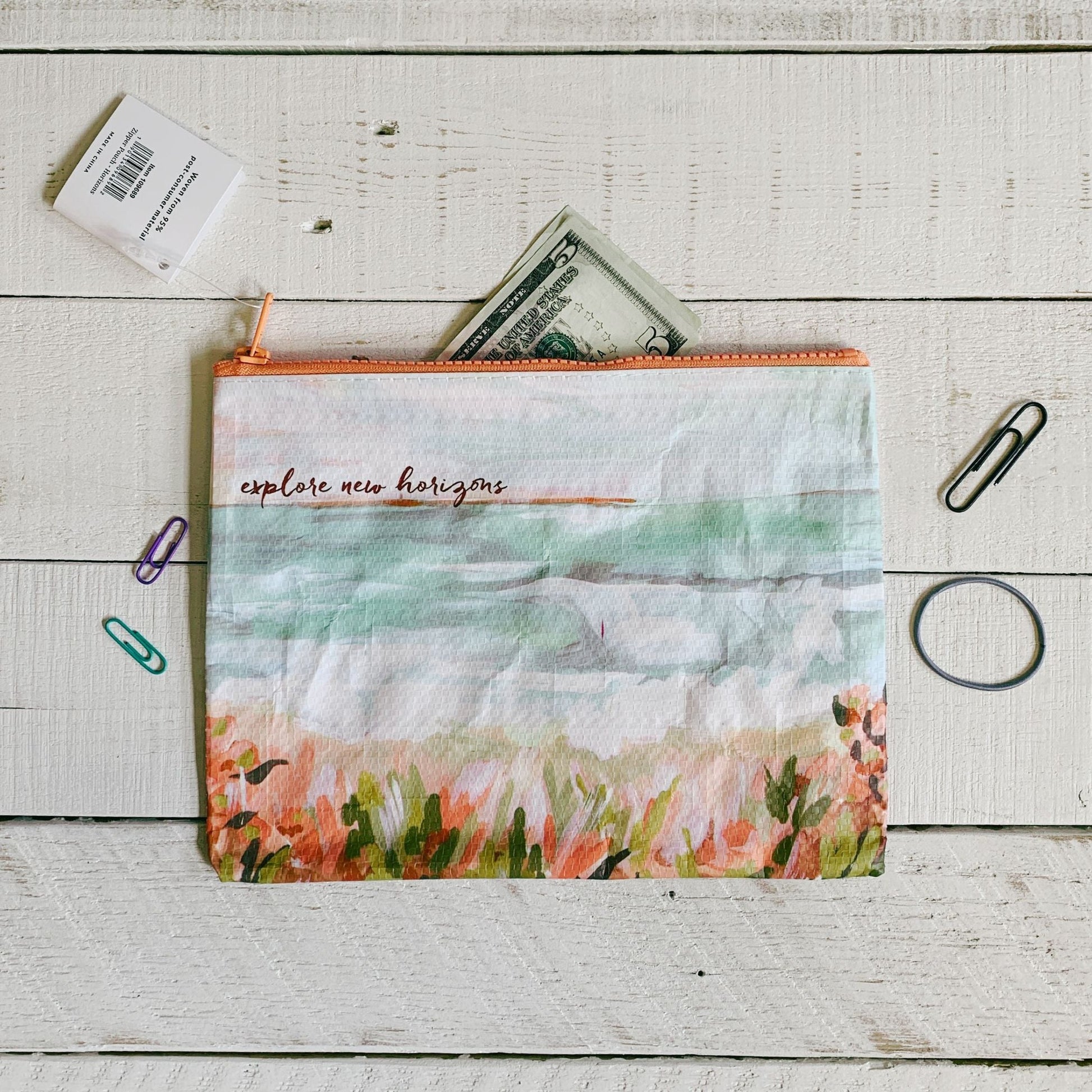 Explore New Horizons Recycled Material Cute/Cool/Unique Zipper Pouch/Bag/Clutch/Cosmetic Bag | 9.5" x 7"