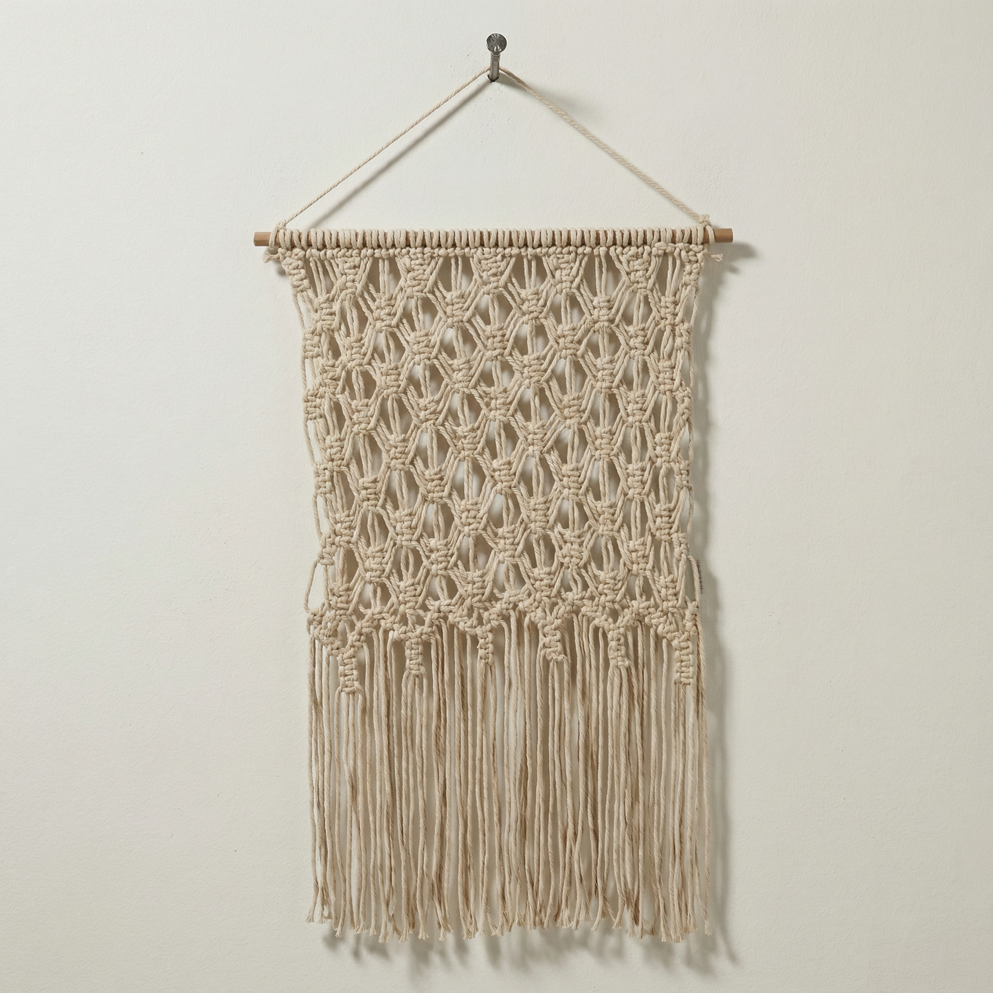 Extra Large Ivory Fringe Hand Knotted Macrame Wall Hanging | 24" x 35"