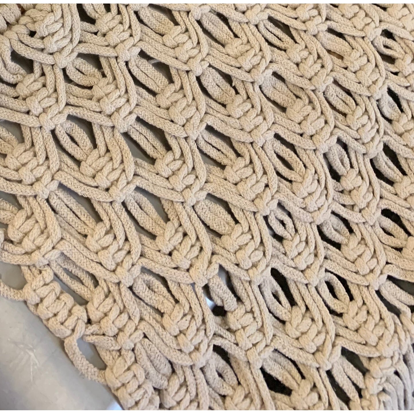 Extra Large Ivory Fringe Hand Knotted Macrame Wall Hanging | 24" x 35"