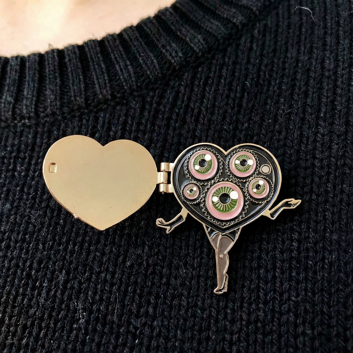 Eye Candy Hinged Enamel Pin | Large Halloween Heart Pin with Hidden Eye