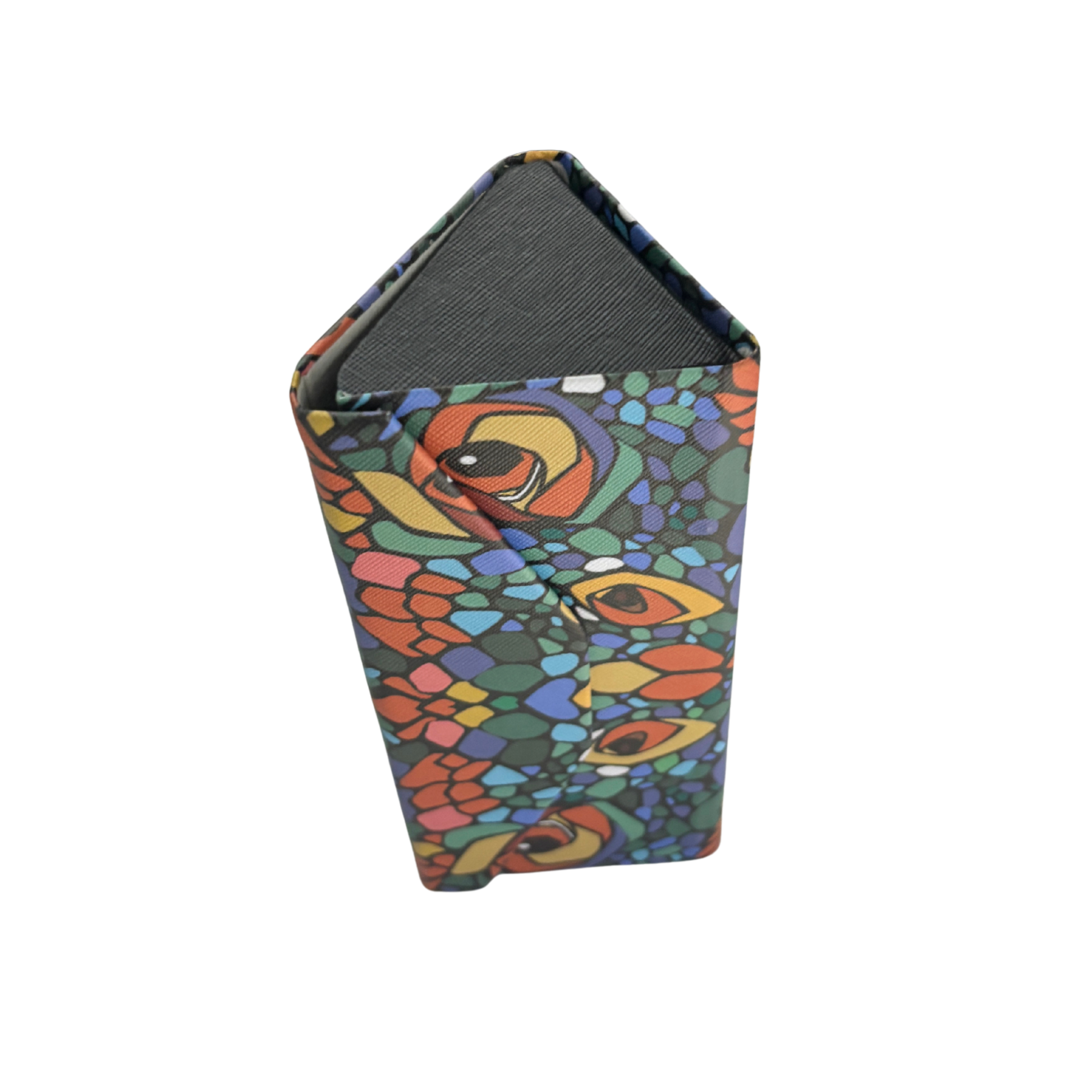 Eyes in the Dark Print Folds-Flat Eyeglasses Case | Nature Mosaic Print, Magnetic Closure
