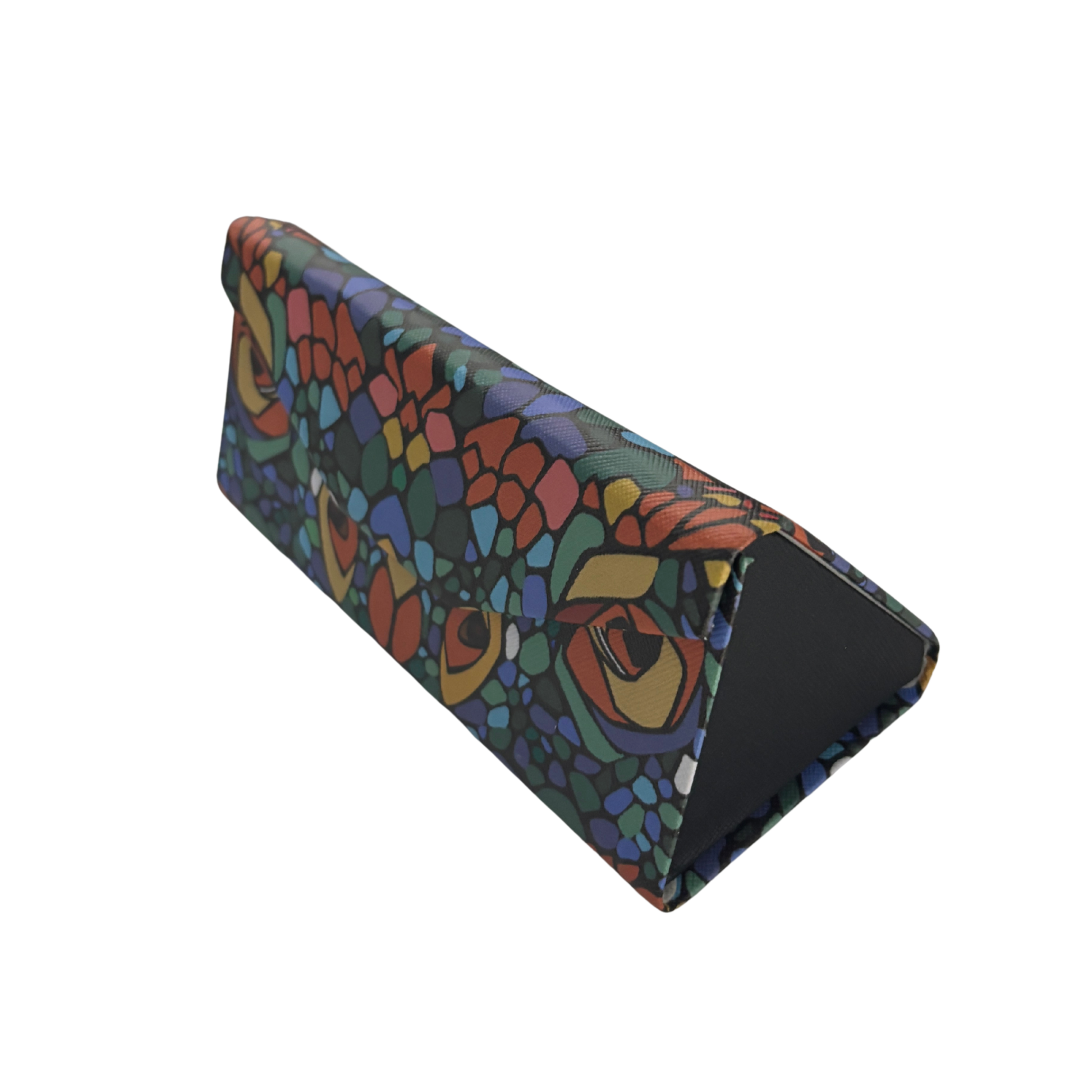 Eyes in the Dark Print Folds-Flat Eyeglasses Case | Nature Mosaic Print, Magnetic Closure