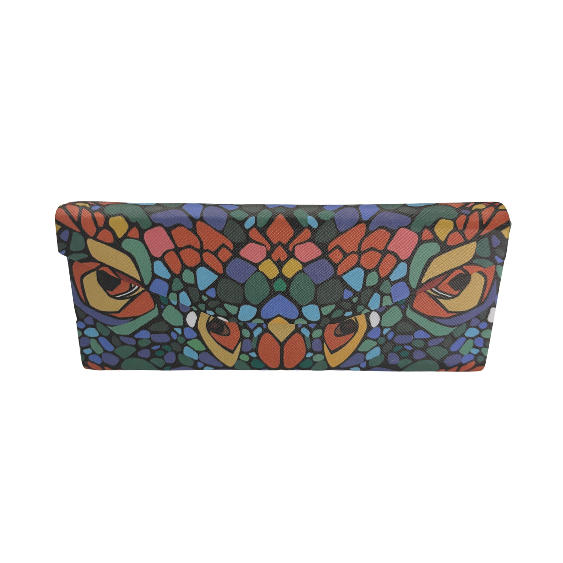 Eyes in the Dark Print Folds-Flat Eyeglasses Case | Nature Mosaic Print, Magnetic Closure