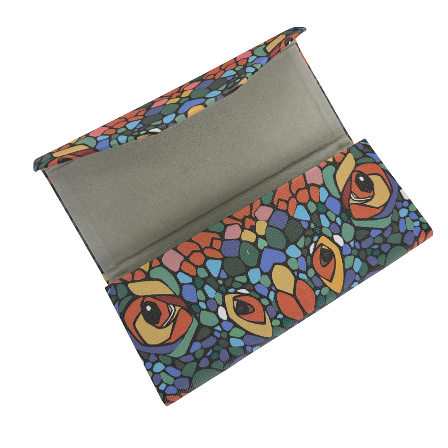 Eyes in the Dark Print Folds-Flat Eyeglasses Case | Nature Mosaic Print, Magnetic Closure