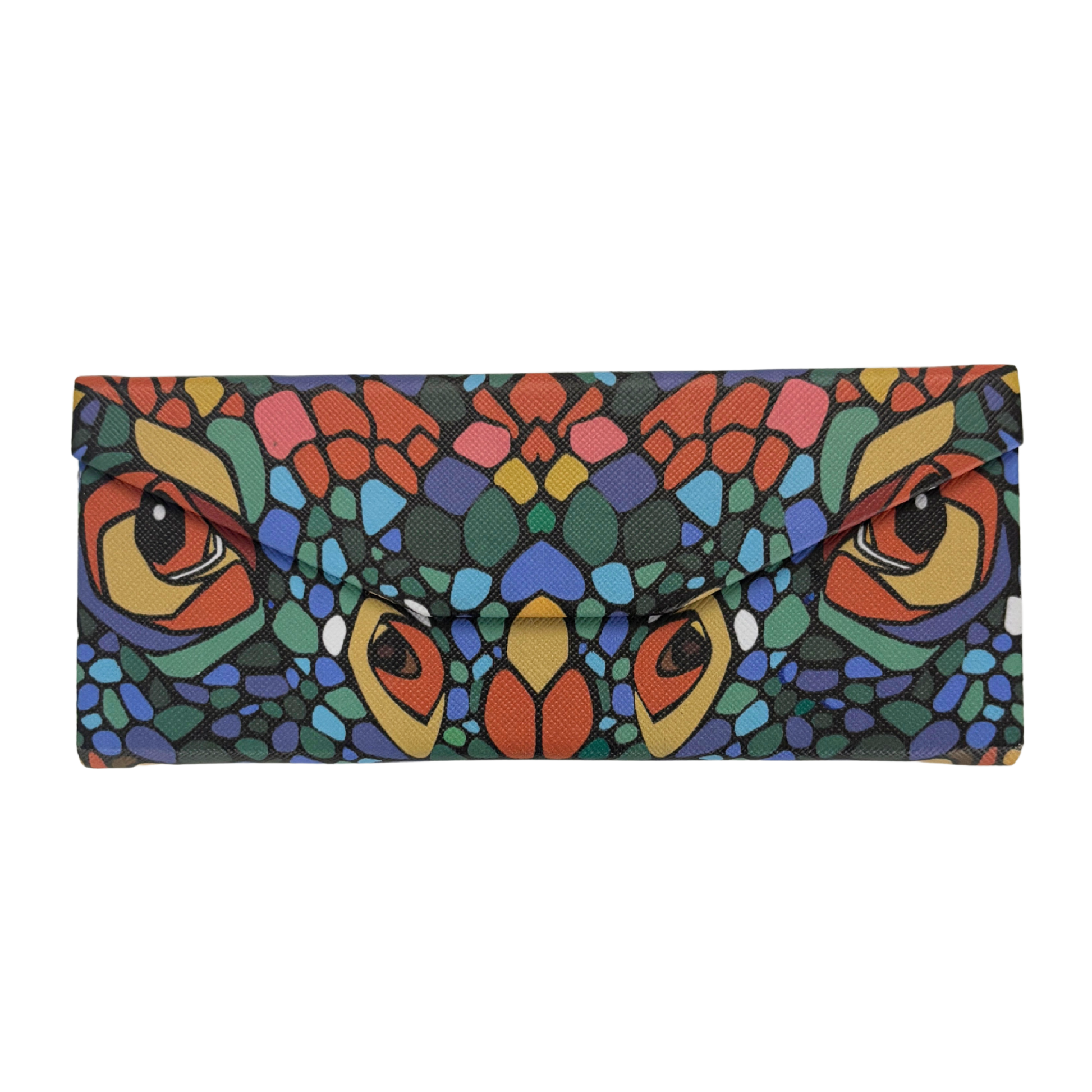 Eyes in the Dark Print Folds-Flat Eyeglasses Case | Nature Mosaic Print, Magnetic Closure