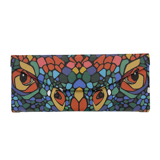 Eyes in the Dark Print Folds-Flat Eyeglasses Case | Nature Mosaic Print, Magnetic Closure