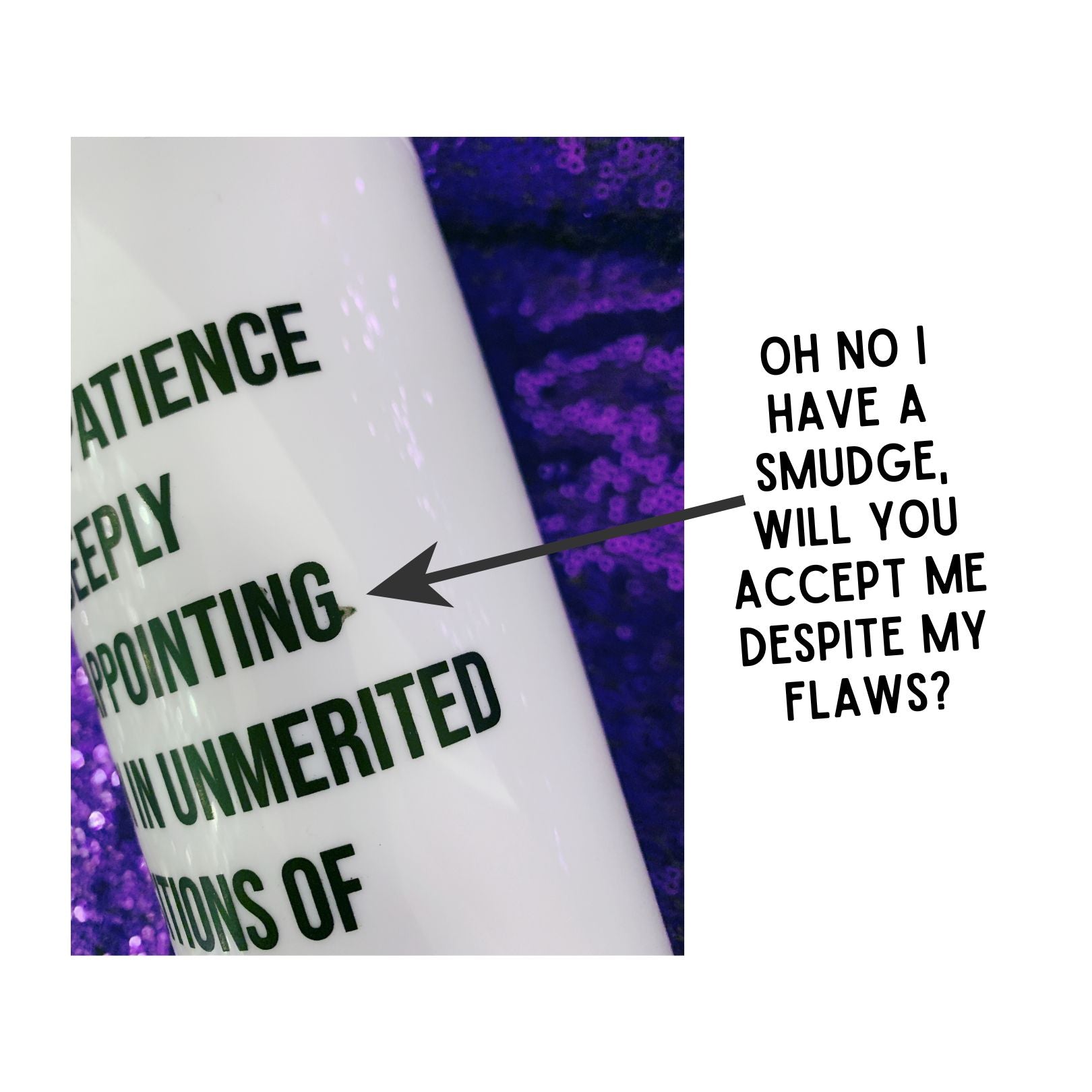 FACTORY SECONDS Out of Patience for Deeply Disappointing Men in Unmerited Positions of Authority Feminist Travel Mug in White - Irregular Print