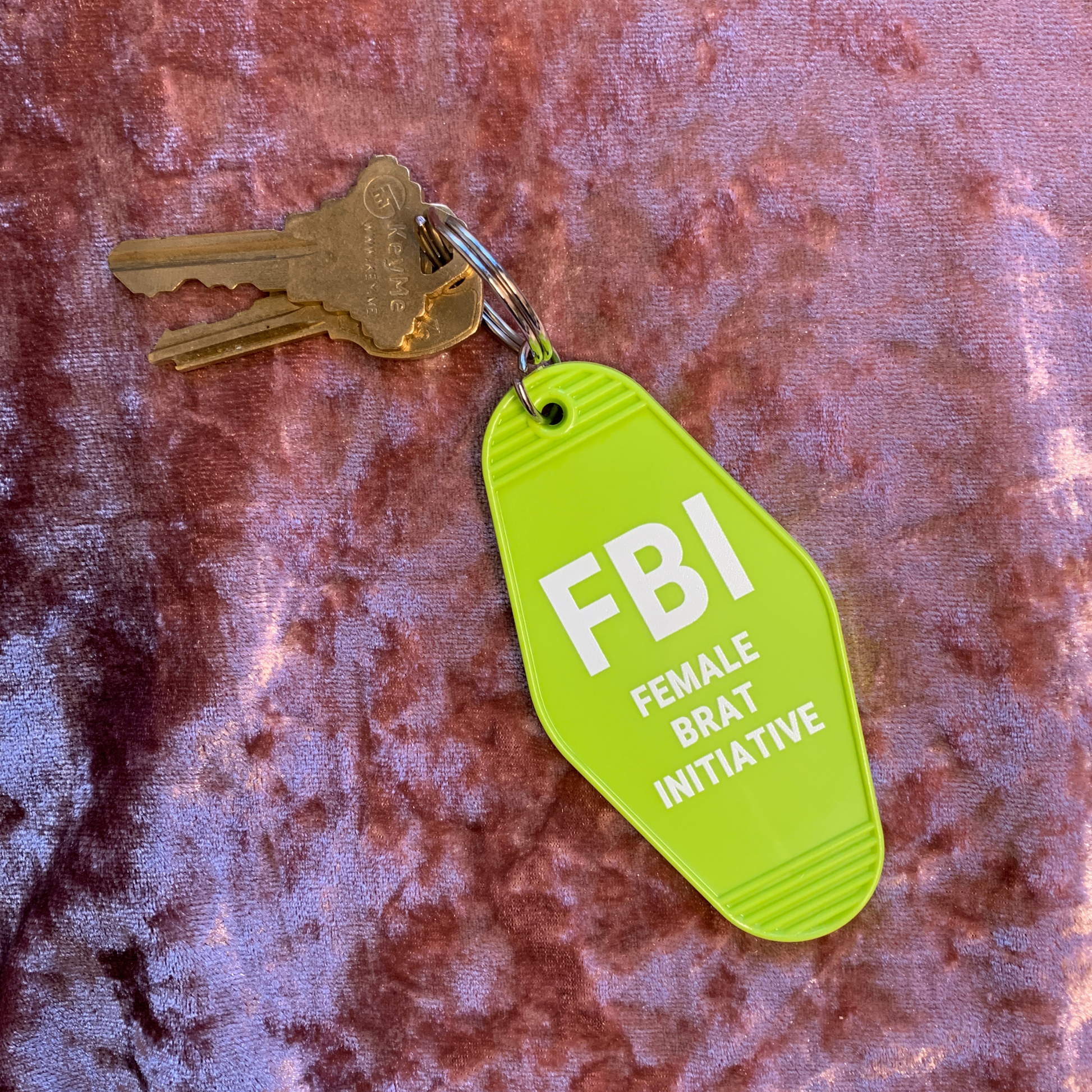 FBI Female Brat Initiative Motel Style Keychain in Green