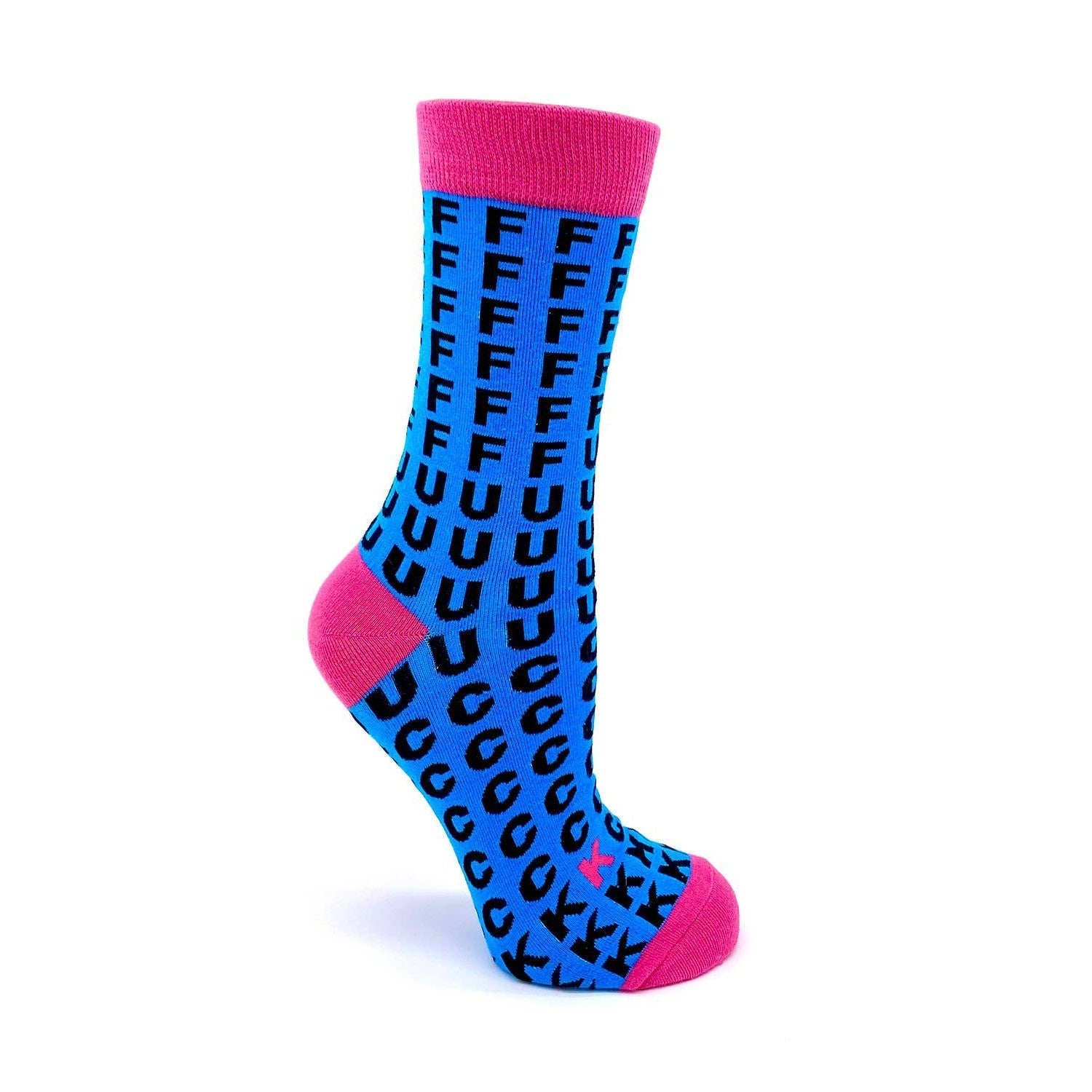 FFFFFFUUUUCCCCCKKK Women's Crew Socks | Blue and Pink Funny Sweary Novelty Socks