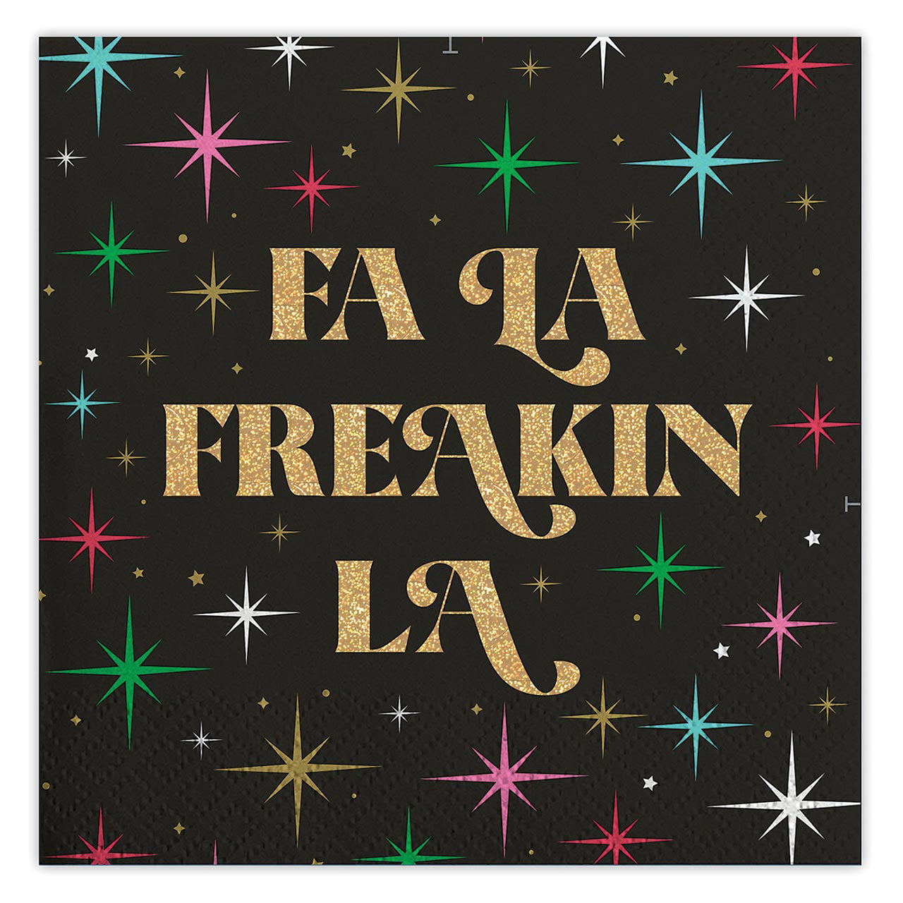 Fa La Freakin La Christmas Beverage Napkins | Holiday Multicolored Stars Cocktail Party Paper Napkin | 5"