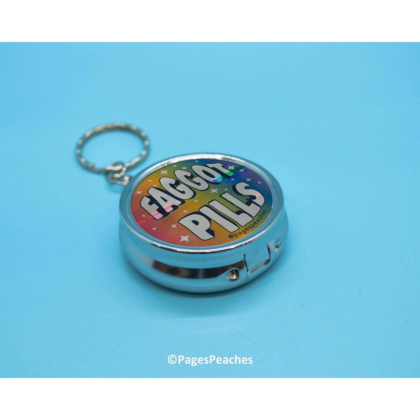 Faggot Pill Case Keychain | 3 Way Organizer Rainbow Parody Med Holder