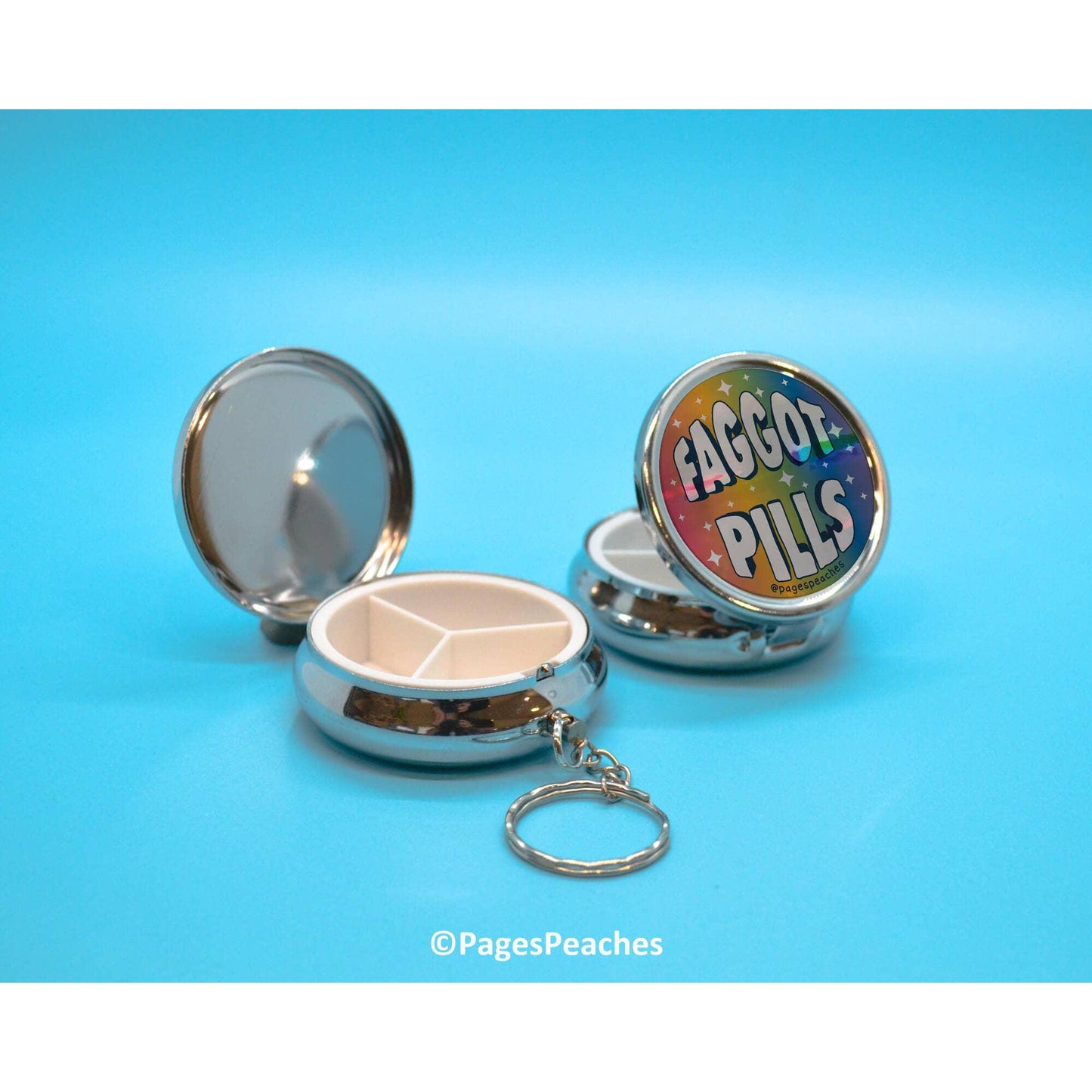Faggot Pill Case Keychain | 3 Way Organizer Rainbow Parody Med Holder