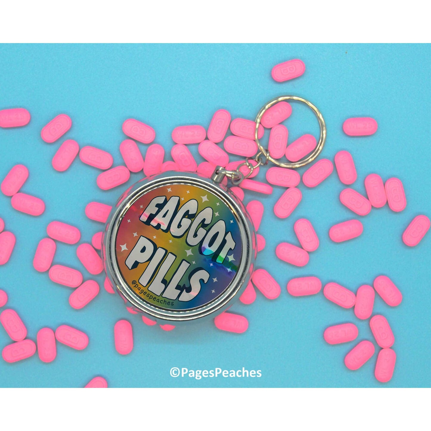 Faggot Pill Case Keychain | 3 Way Organizer Rainbow Parody Med Holder