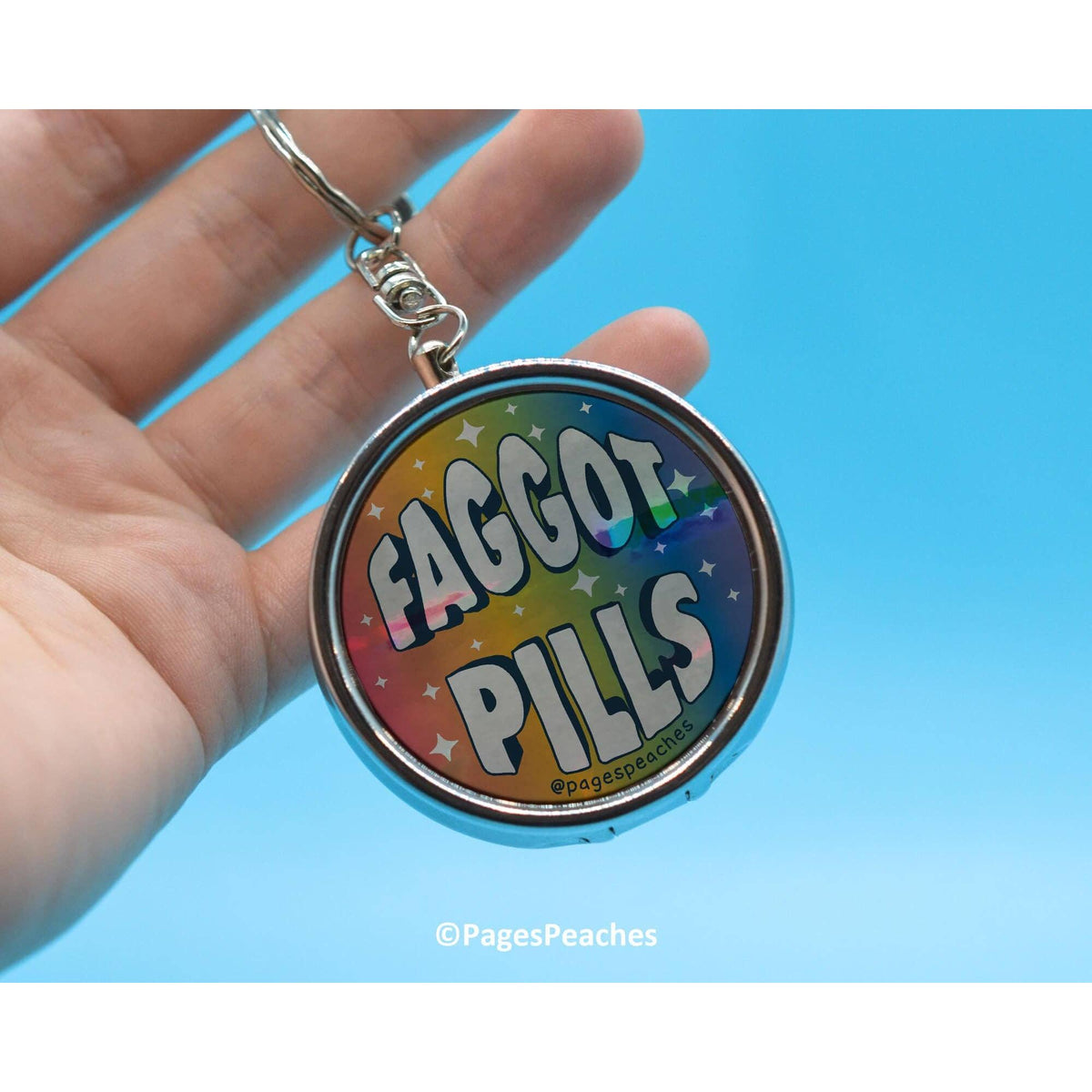 Faggot Pill Case Keychain | 3 Way Organizer Rainbow Parody Med Holder