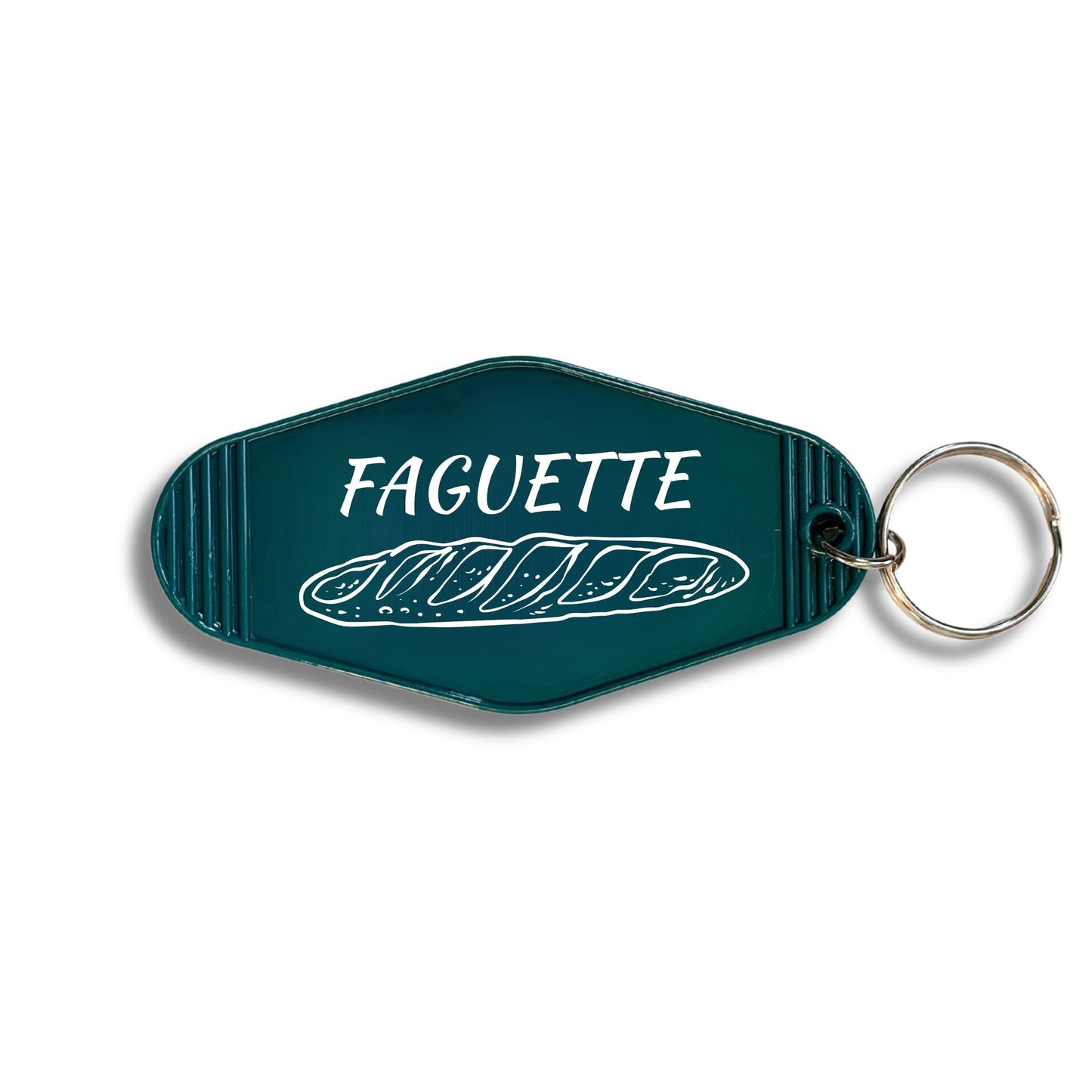 Faguette Gay Pride Motel Keychain with Baguette Bread Motif