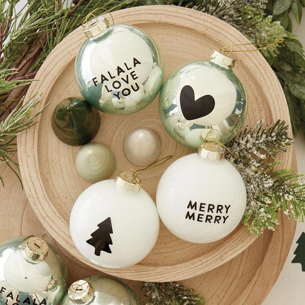 Falala Love You Glass Ornament Set of 2 | Christmas Tree Ball Hanging Decor