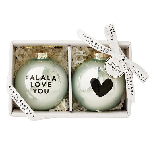 Falala Love You Glass Ornament Set of 2 | Christmas Tree Ball Hanging Decor