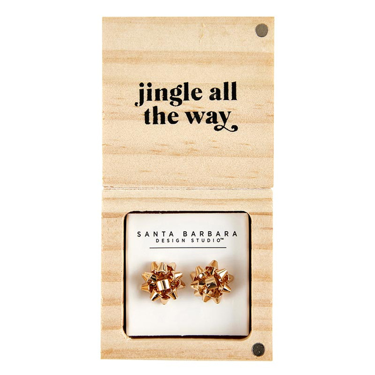 Falala Treasure Box Earrings Set | Gold Gift Bow Earrings in Wooden Gift Box