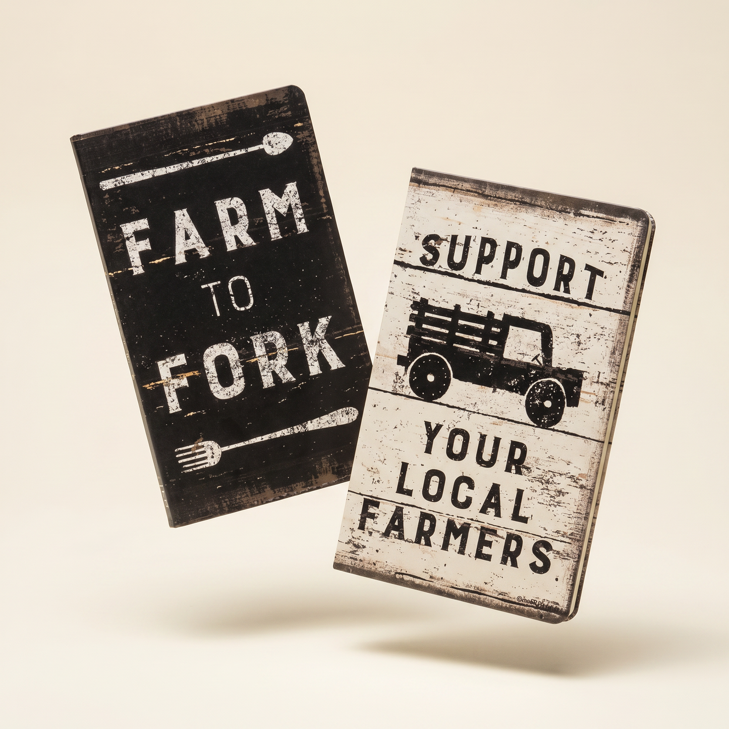 Farm To Fork / Support Your Local Farmers Rustic Notebooks Set of 2 - Lined and Unlined