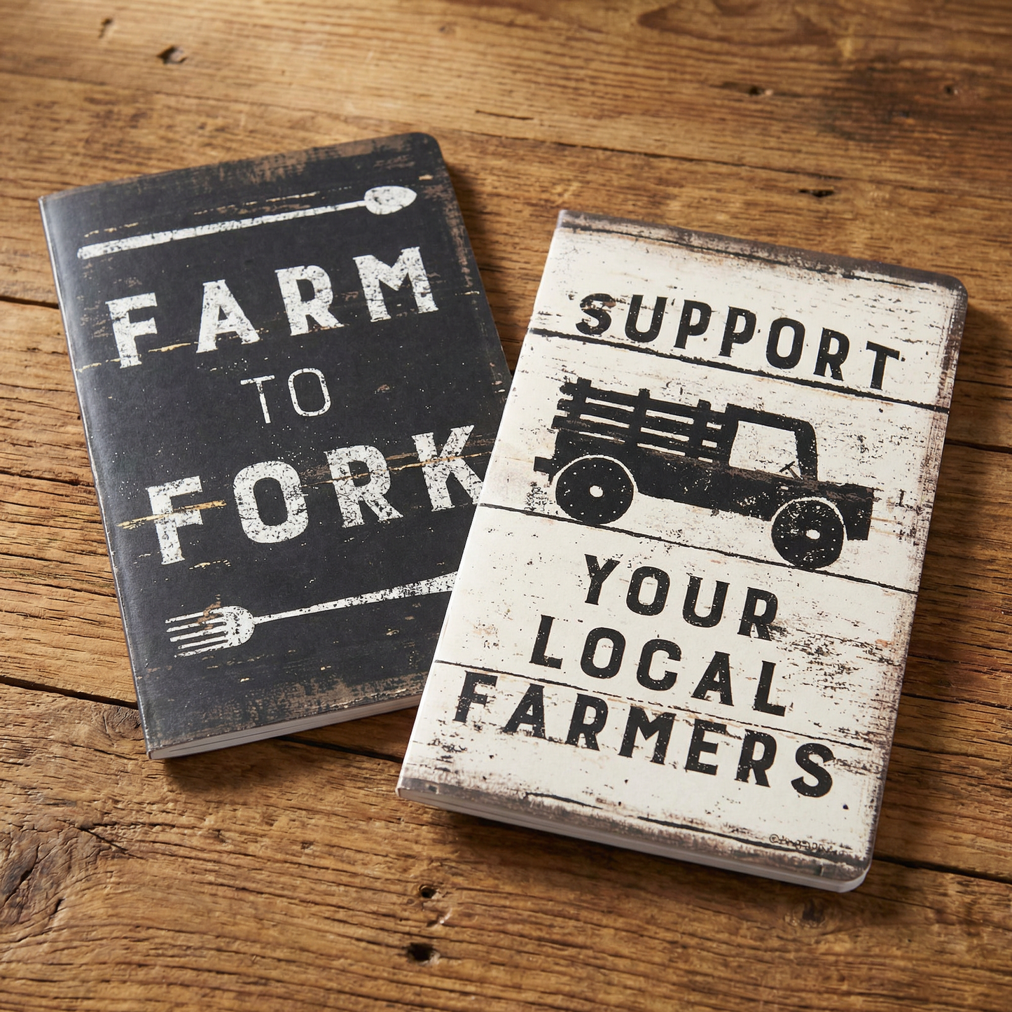Farm To Fork / Support Your Local Farmers Rustic Notebooks Set of 2 - Lined and Unlined