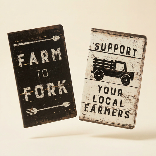 Farm To Fork / Support Your Local Farmers Rustic Notebooks Set of 2 - Lined and Unlined