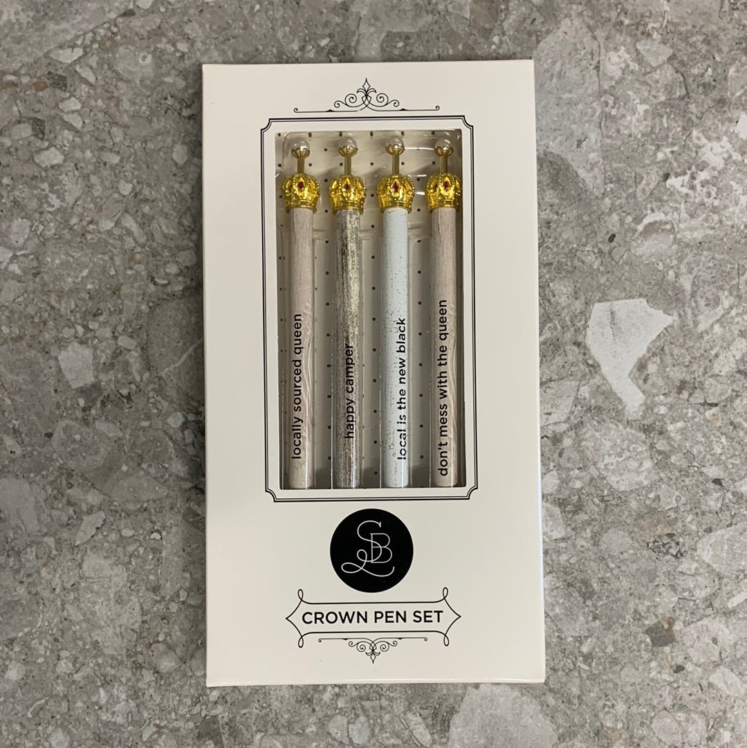 Farmhouse Crown Boxed Pen Set of 4 | Giftable Pens with Gold Accents | Local Is The New Black, Organically Grown Princess...