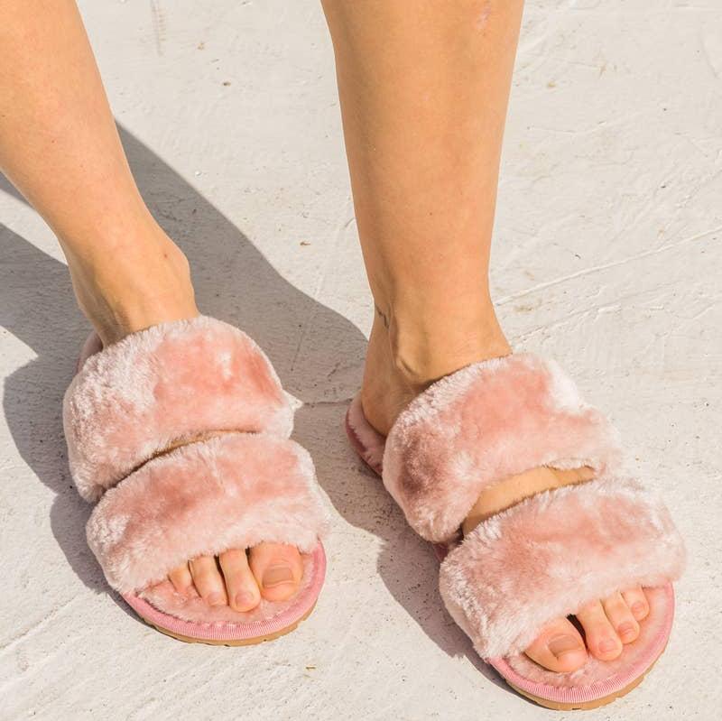 Faux Fur Slippers | Fluffy Comfy Double Strapped Fur Footwear [Available in Sizes S/M - L/XL]