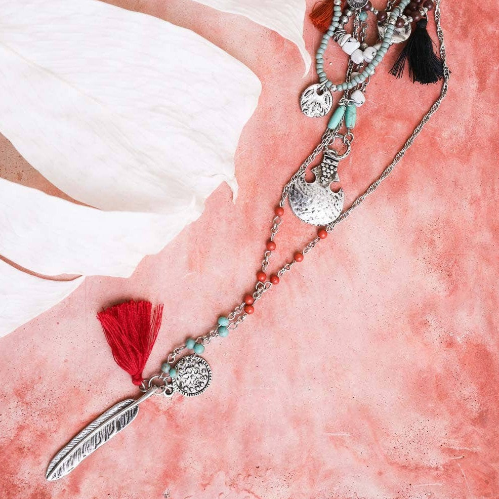 Feather Fringe Multi-Layered Necklace | Handmade Bohemian Style-Leto Accessories-The Bullish Store