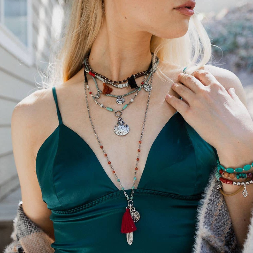 Feather Fringe Multi-Layered Necklace | Handmade Bohemian Style-Leto Accessories-The Bullish Store