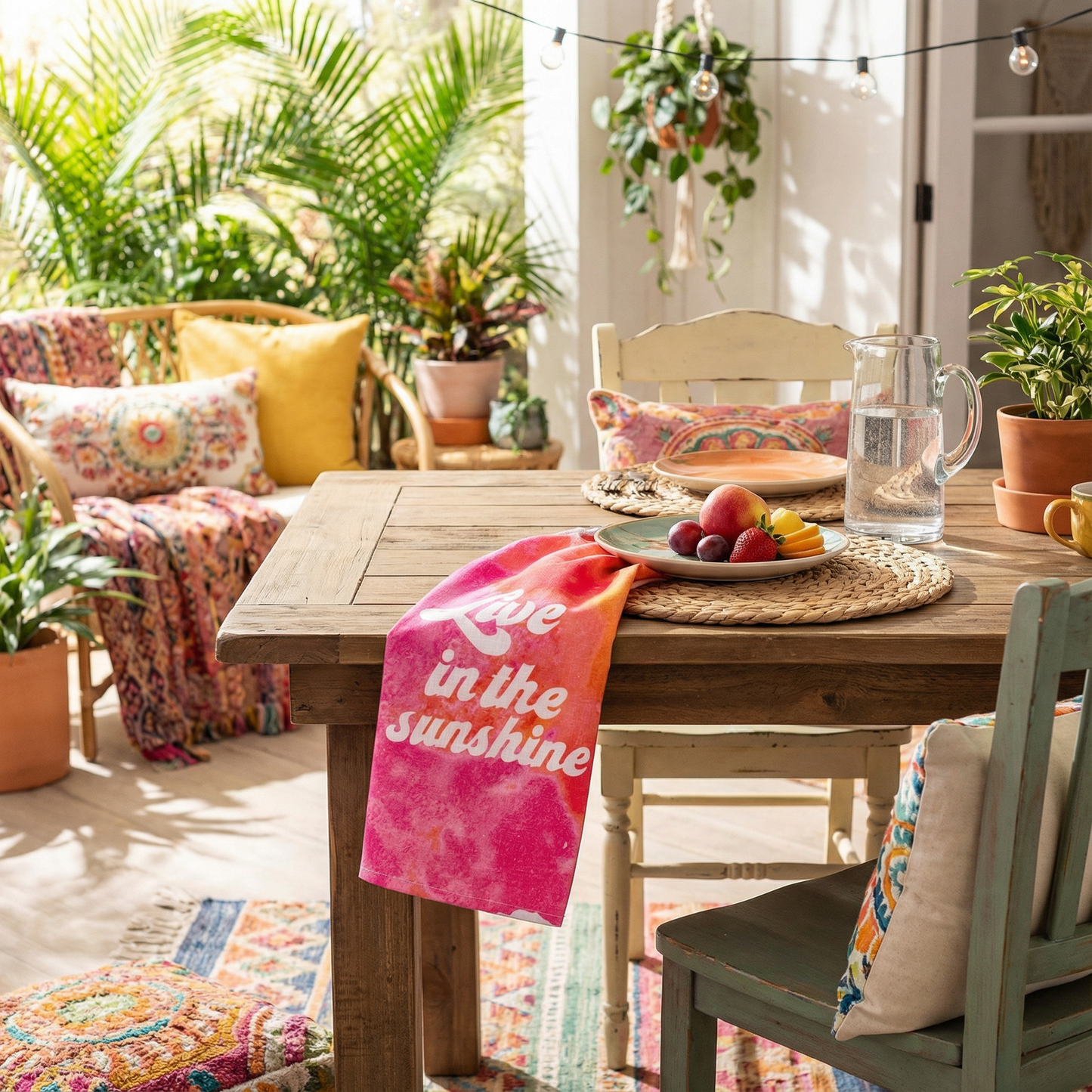 Live In The Sunshine Dish Cloth Towel | All-Over Dye Design | Retro-Inspired | 18" x 28"