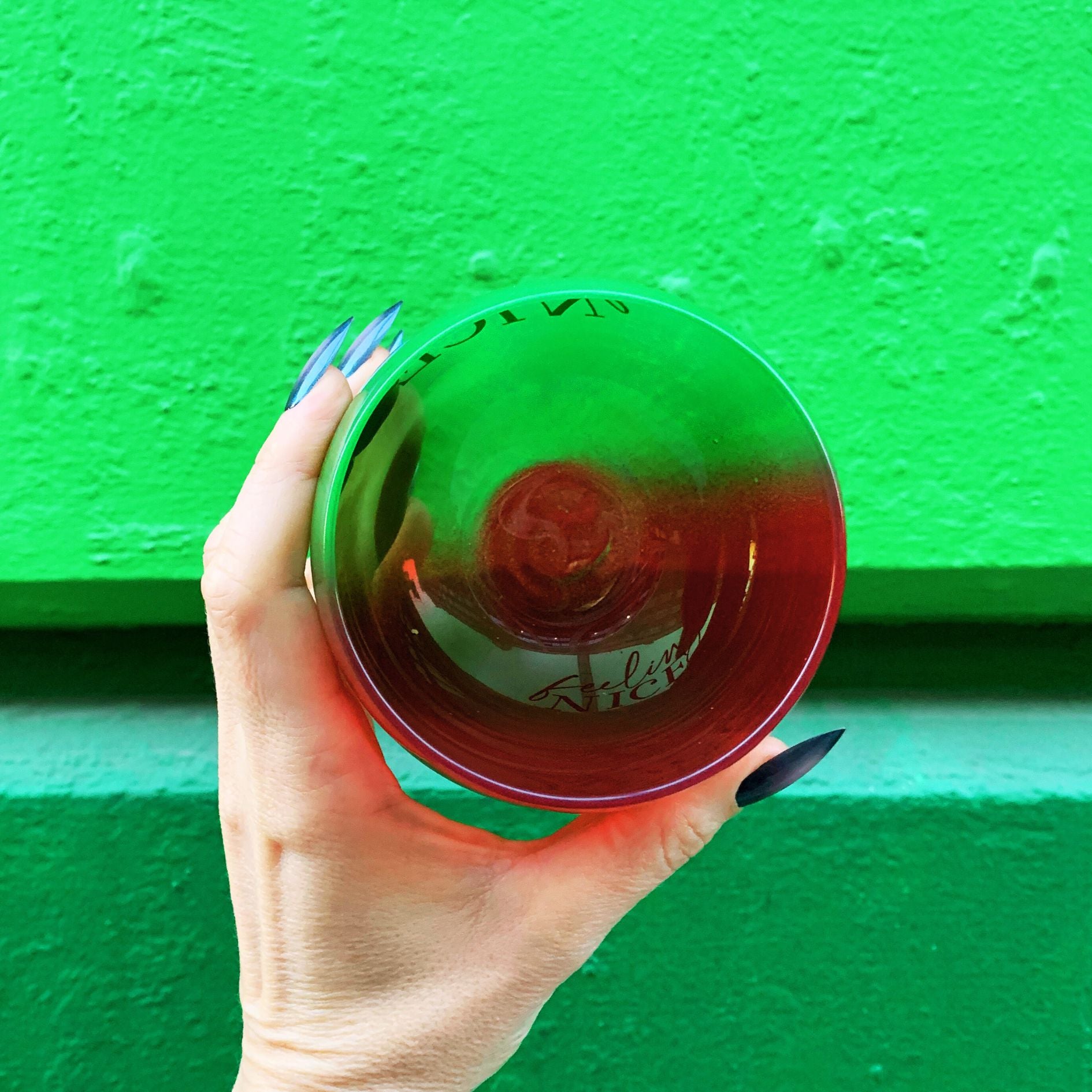 Feeling Naughty/Feeling Nice Roly Poly Glass in Tinted Red and Green | Holiday Drinkware 13oz