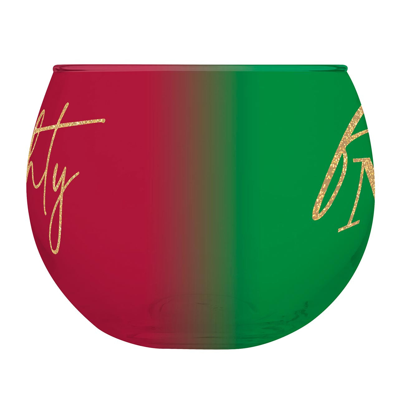 Feeling Naughty/Feeling Nice Roly Poly Glass in Tinted Red and Green | Holiday Drinkware 13oz