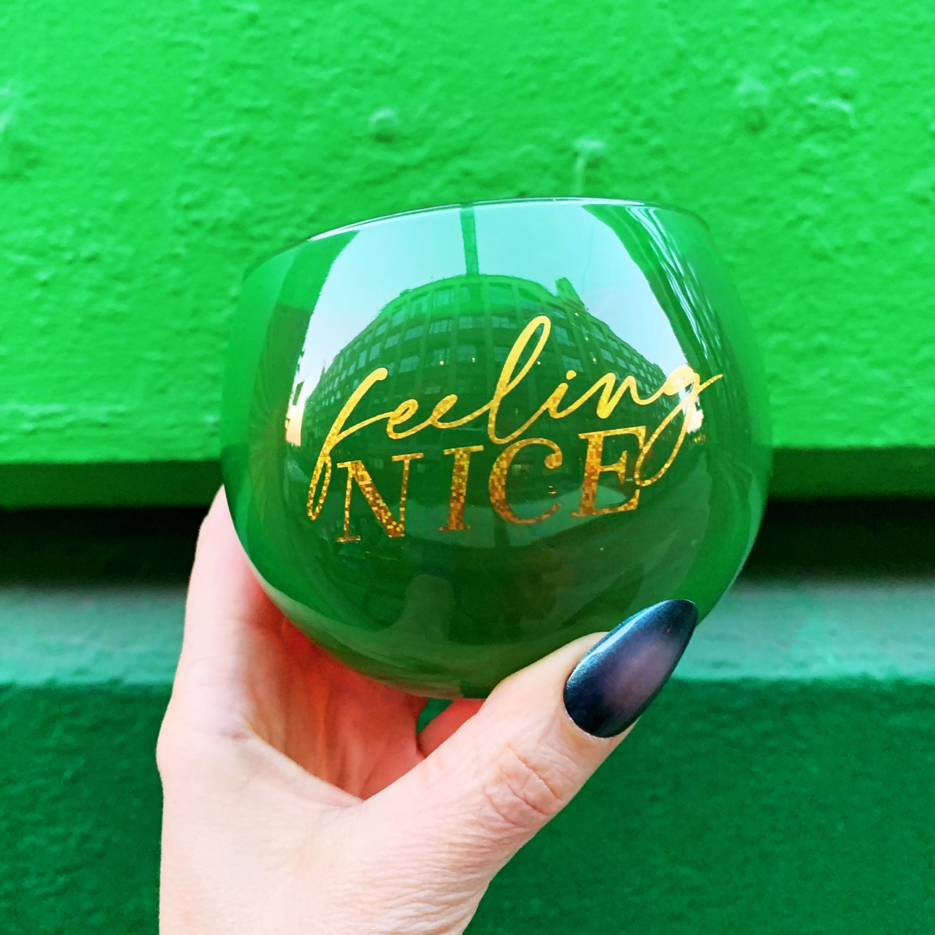 Feeling Naughty/Feeling Nice Roly Poly Glass in Tinted Red and Green | Holiday Drinkware 13oz