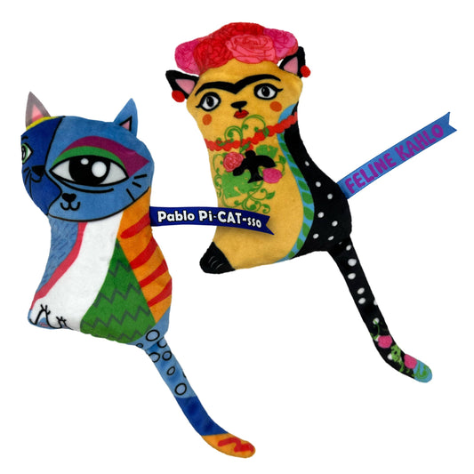 Feline Kahlo / Pablo Pi-CAT-sso Cat Toy | Crackle Sounds Plush Toy For Pet Lovers | Giftable Cat Stocking Stuffer