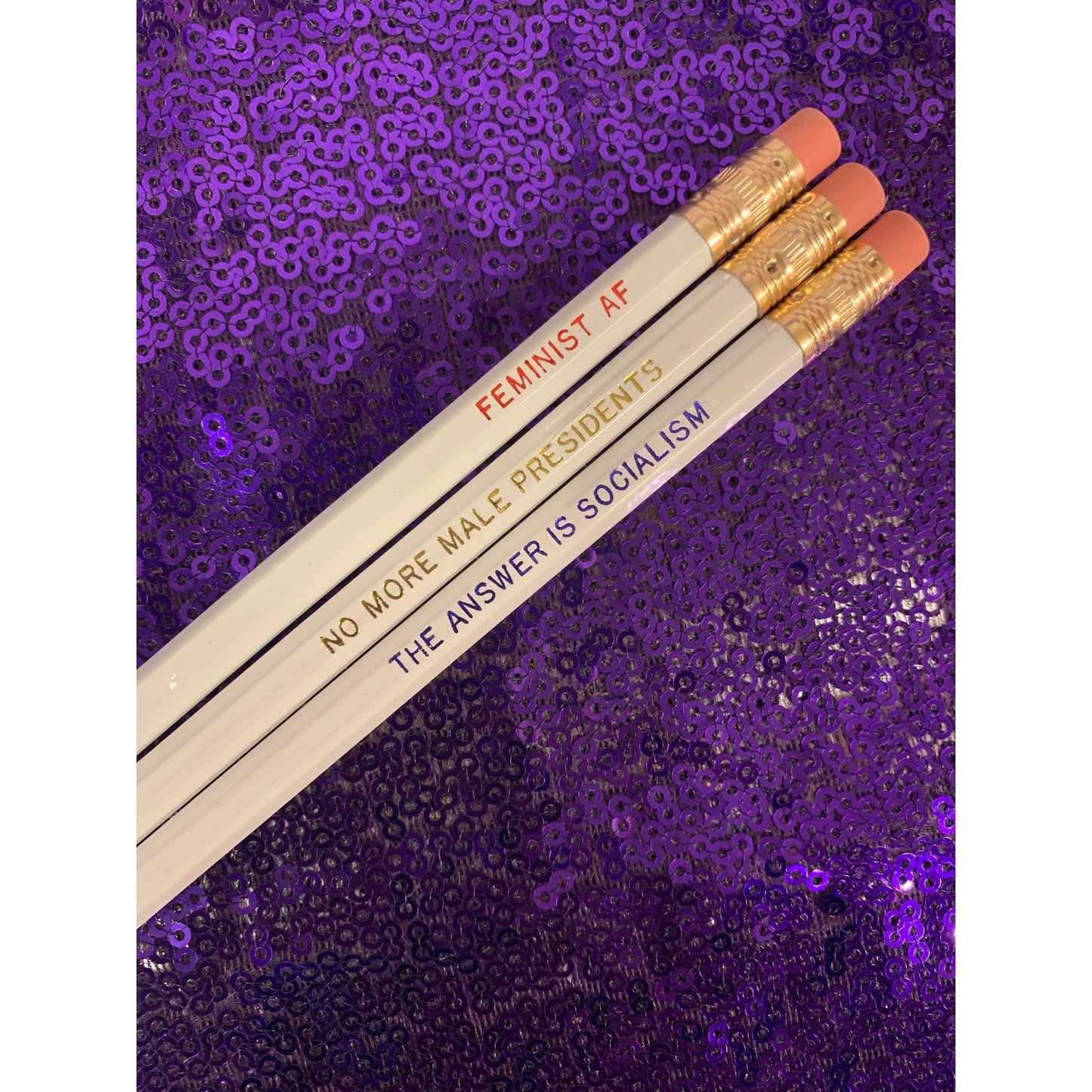 Feminist + Socialist Red, White, and Blue Political Pencil Set of 3