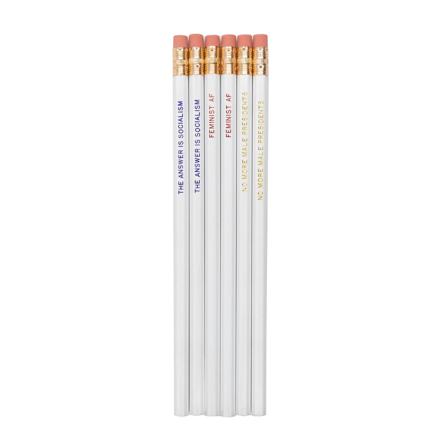 Feminist + Socialist Red, White, and Blue Political Pencil Set of 3