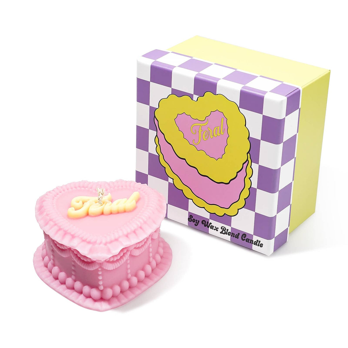 Feral Heart Cake Unscented Candle in Pink and Yellow-Fun Club-The Bullish Store