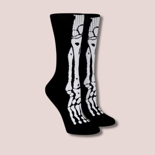 Fibula & Tibia Cotton Socks in Black | Halloween Gothic Theme Crew Socks