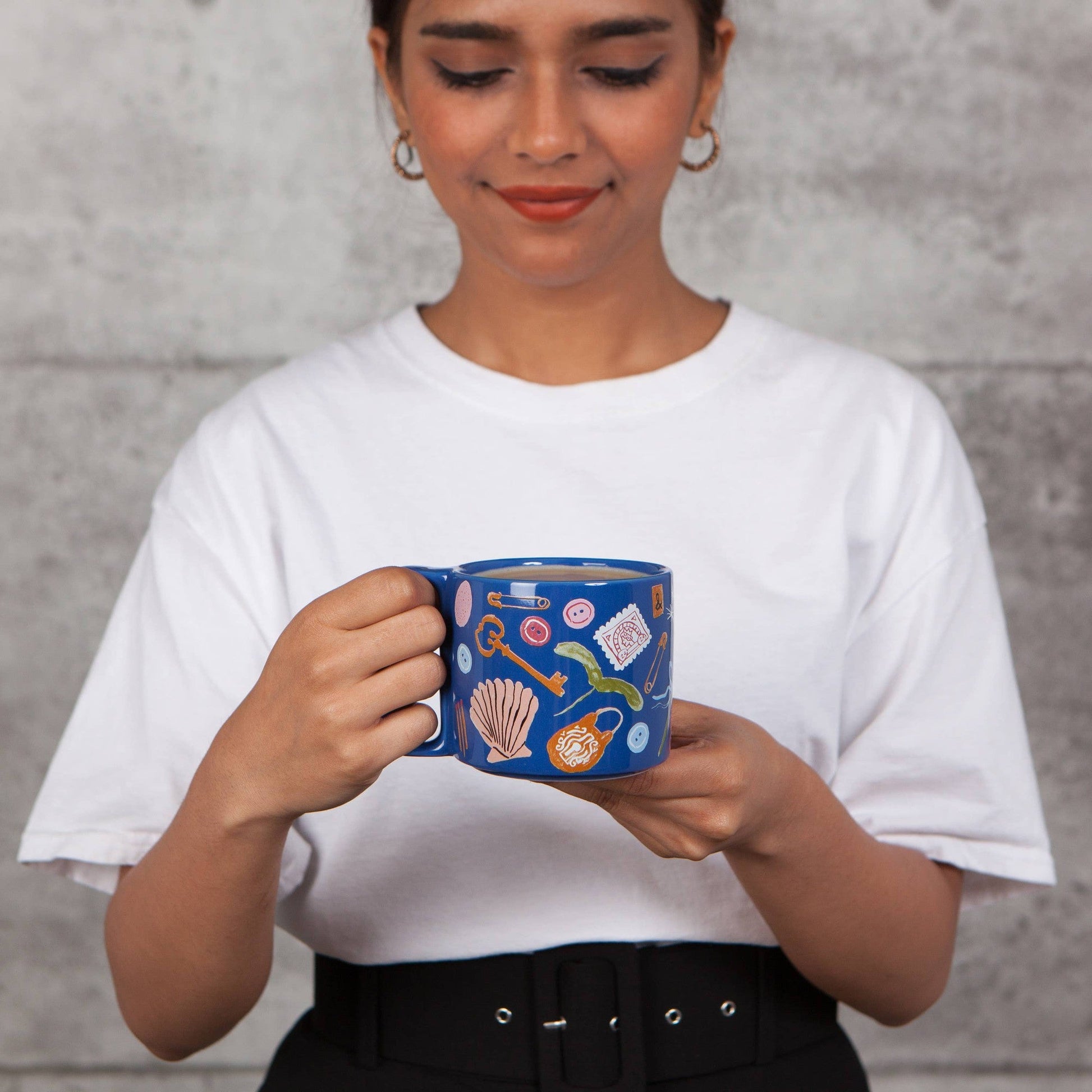 Finders Keepers Ceramic Studio Midi Mug | Cobalt Blue Coffee Tea Cup | 11 oz