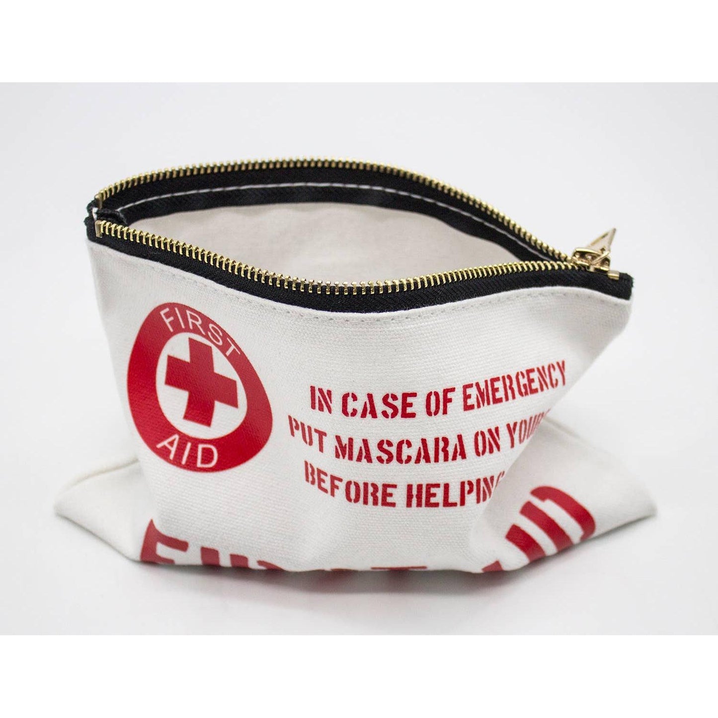First Aid Makeup Bag | Cotton Canvas Travel Cosmetic Pouch | Small Zipper Toiletry Bag