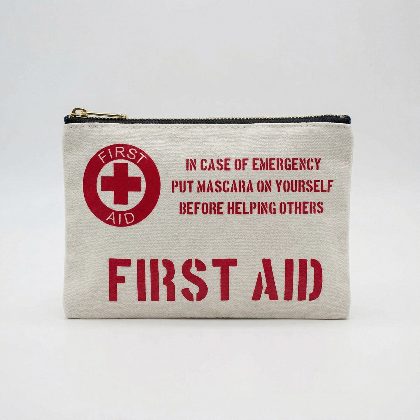 First Aid Makeup Bag | Cotton Canvas Travel Cosmetic Pouch | Small Zipper Toiletry Bag