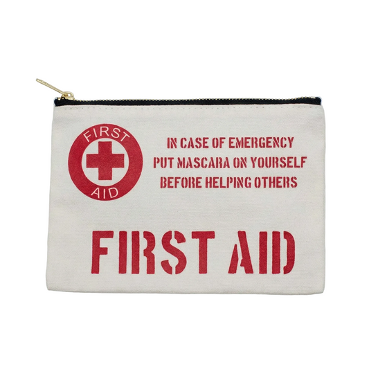First Aid Makeup Bag | Cotton Canvas Travel Cosmetic Pouch | Small Zipper Toiletry Bag