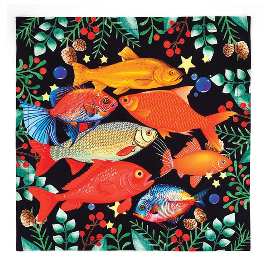 Fishes Cloth Napkins Set of 4 | Tropical Fish Cotton Napkins on Black Background